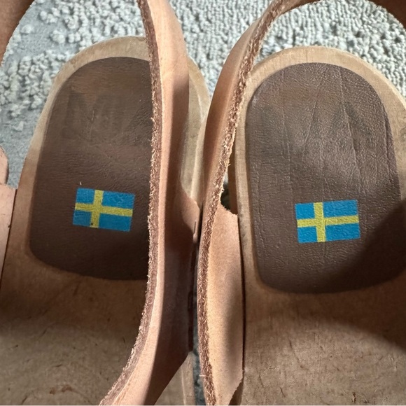 MIA Sweden Greta Leather Wood chunky Platform Clog Sandals Tan 39 / 9 - Picture 15 of 16